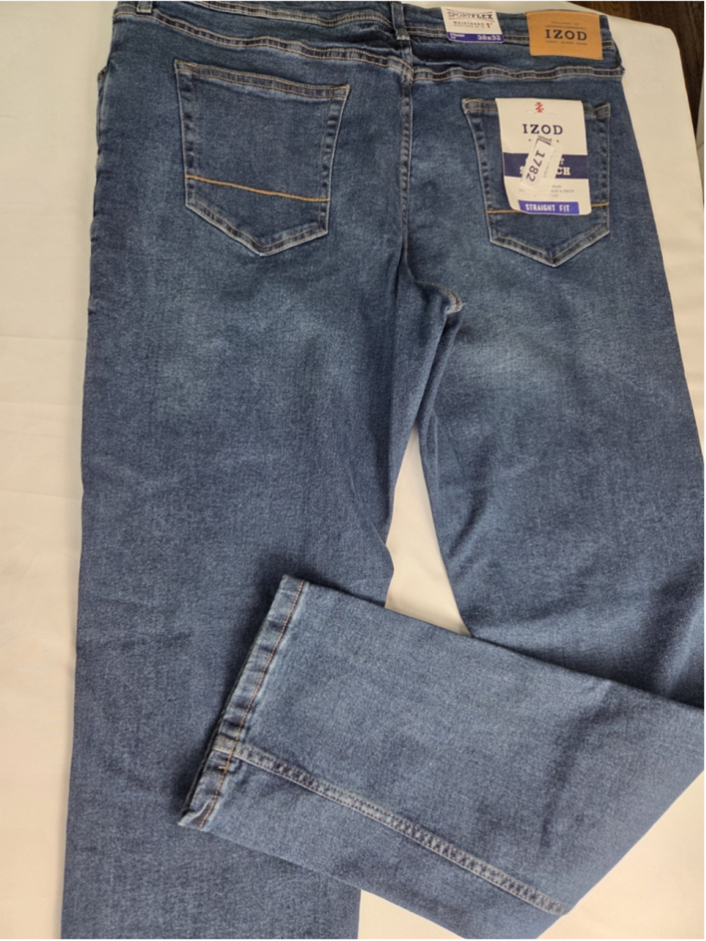 IZOD Sportflex Mens Straight Fit Stretch Jeans 38x32 Medium Stone Wash NWT #1782